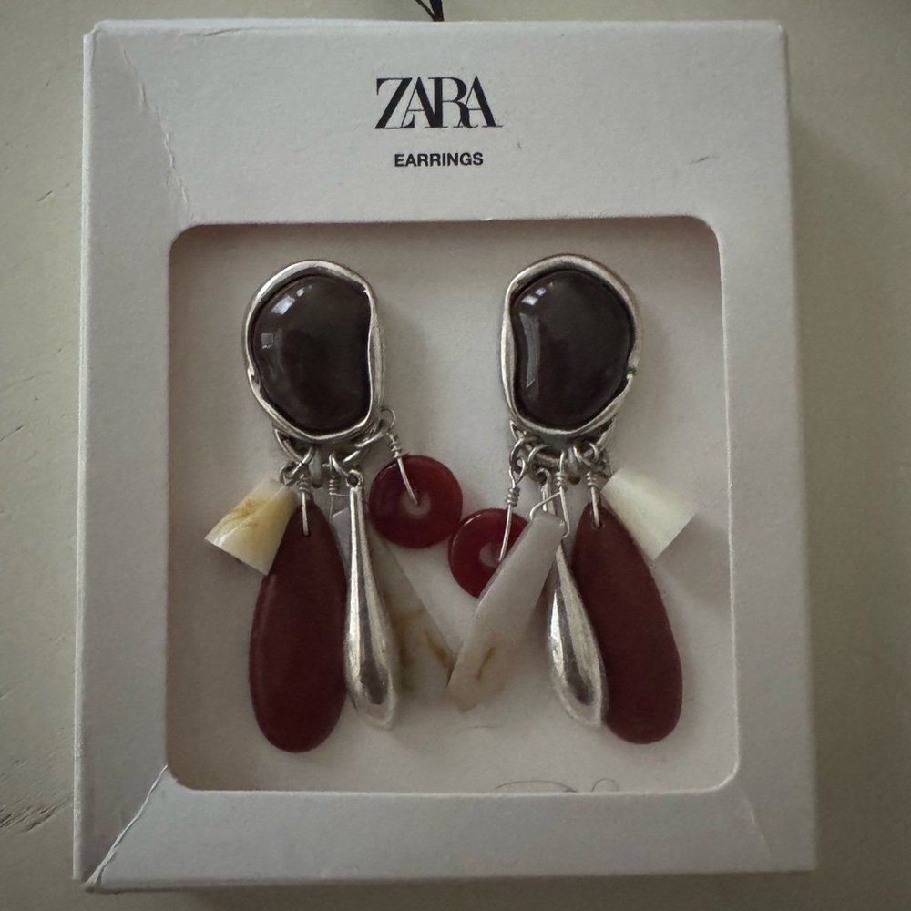 Zara Silver and Red Statement Earrings